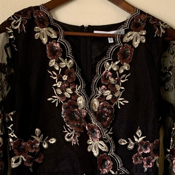 Cupcakes and Cashmere Jansen Floral Sequin Embroidered Mesh Mini Dress Size 6 - Picture 7 of 13